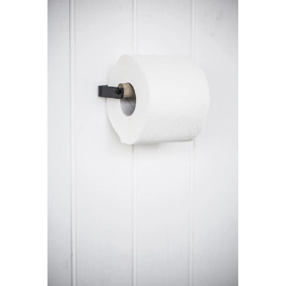 Toilettenrollenhalter „Altum“ – Metall & Akazienholz, Schwarz/Natur